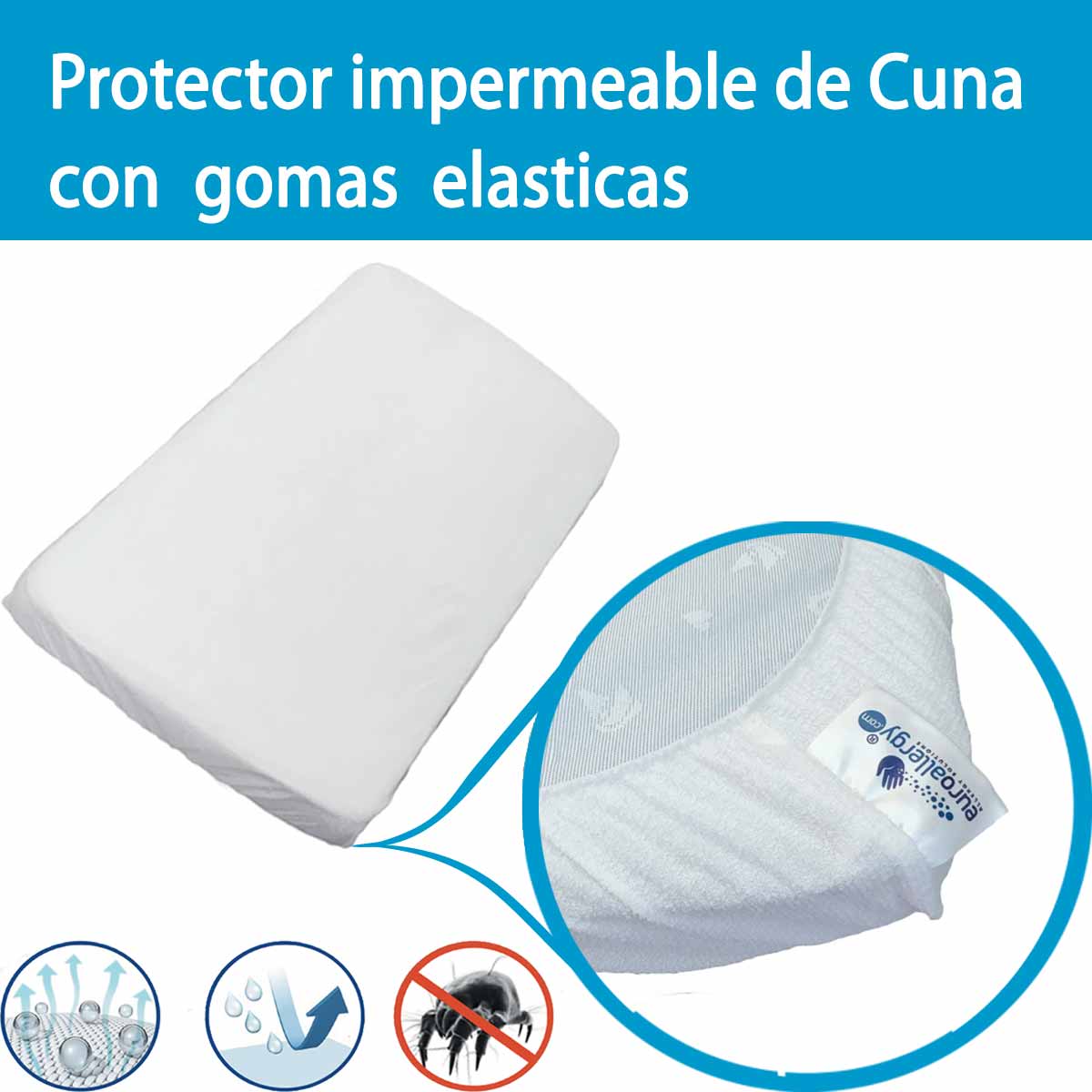 Protector Colchón Antiácaros Impermeable Transpirable para Cuna